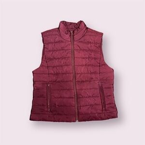 LOFT Burgundy Quilted Puffer Vest | Size Large